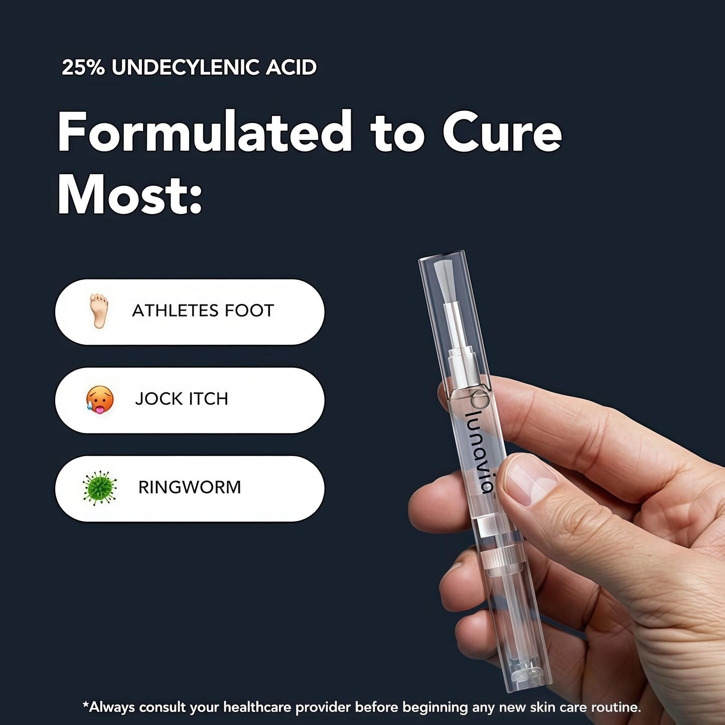 Lunavia Antifungal Pen – Cures Most Athlete’s Foot, Jock Itch, and Ringworm - 25% Undecylenic Acid with added Tea Tree, Jojoba, Clove Bud Oils & Aloe - 1-Pack Twist Pen (3ML Volume)