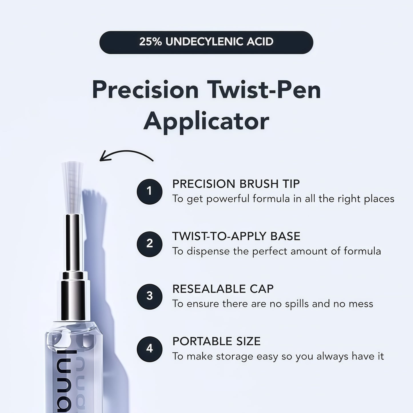 Lunavia Antifungal Pen – Cures Most Athlete’s Foot, Jock Itch, and Ringworm - 25% Undecylenic Acid with added Tea Tree, Jojoba, Clove Bud Oils & Aloe - 1-Pack Twist Pen (3ML Volume)